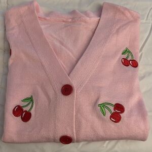 Pink Cropped Oversized Casual sweater with cherry details.